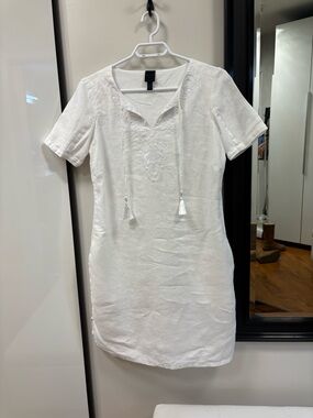 White Embroidered Linen Tunic Dress